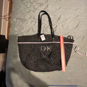 DKNY Black Woven Tote Bag
